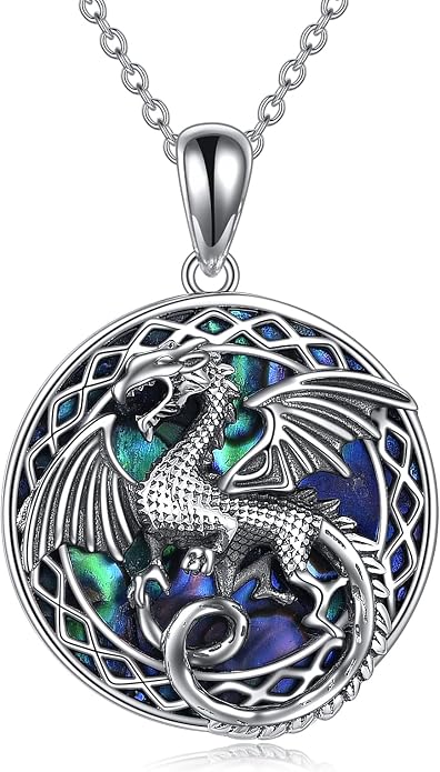 LUHE Sterling Silver Dragon/Wolf/Phoenix/Hummingbird/Horse/Unicorn Religious Pendant Necklace for Women Oxidized vintage Celtics Necklace Jewelry Christmas Gifts