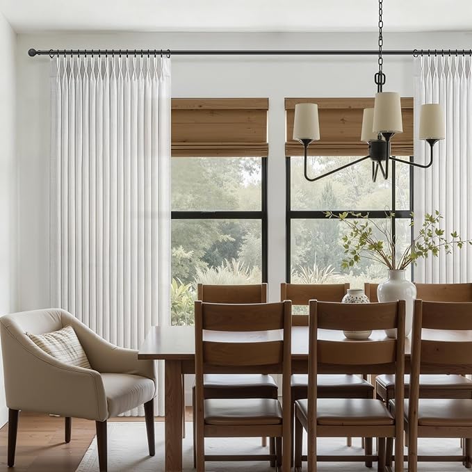 Memory Trained Pinch Pleated Thick Linen 86 Inch Semi Sheer Curtains 2 Panels Set for Classroom, Beige White Modern Light Filtering Privacy Non See Through Windows Drapes 50 x 86 Inches Long with Hook
