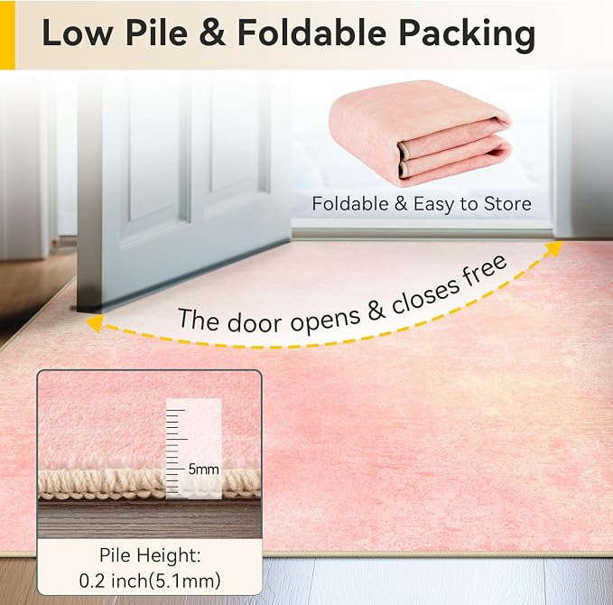 RELEANY Washable Area Rugs 5'x7' Non-Slip Modern Abstract Soft for Living Room Entryway Bedroom Kitchen, Print Pattern, Light Pink