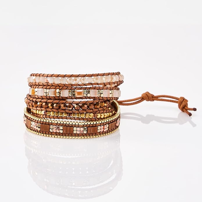 Bracelet for Women – Handmade Vegan Boho Natural Stone Layered Bracelet, Thailand Bohemian Stackable Beaded Wrap Bracelets, Summer Hippie Bracelet Stack, Fashion Jewelry Gifts