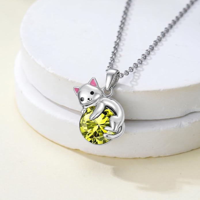 PELOVNY Teddy Bear Necklace for Women 925 Sterling Silver Bear/Highland Cow/Fox/Cat/Axolotl Birthstone Necklace Christmas Birthday Jewelry Gifts for Mom Daughter Wife Sister
