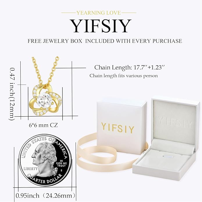 18K Gold Plated Love Knot Necklace for Women, 925 Sterling Silver Round cut Birthstone Pendant Necklace With Chain Lucky Flower Jewelry Gift