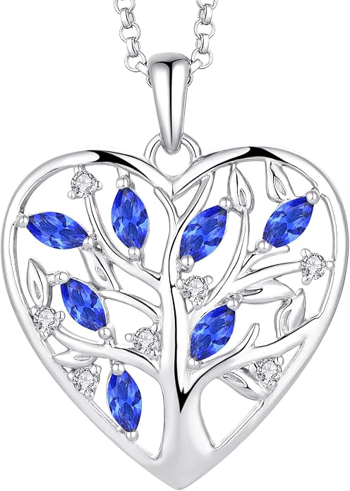 JO WISDOM Women Heart Necklace,925 Sterling Silver Tree of Life Pendant Necklace with 3A Cubic Zirconia Jewelry for Women