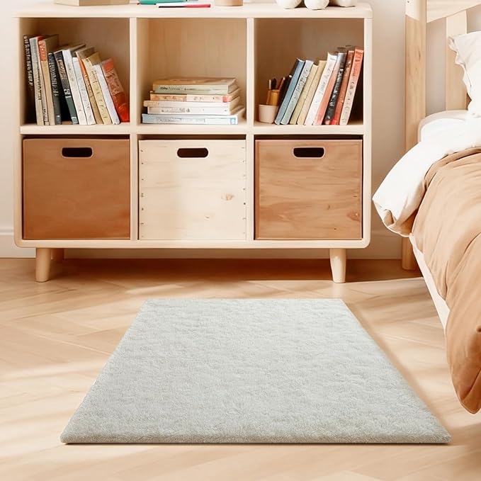 Cream White Rugs for Bedroom, 3x5 Fluffy Area Rugs for Living Room, Small Fuzzy Shag Soft Non-Slip Carpet for Kids Girls and Boys Nursery Dorm Indoor Room Home Decor (3ft X 5ft, Cream White)