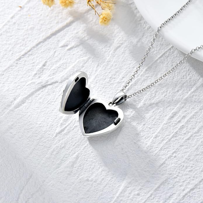 SOULMEET Personalized Silver Locket Necklace That Holds Pictures Photo Keep Someone Near to You, Memorial Custom Lockets Necklaces Letters Engraving for His Her