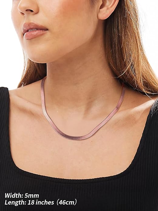 FindChic Black/14K Gold Plated Herringbone Choker Chain Necklace for Women | Waterproof Stainless Steel, Dainty Layering, Flat Snake Chain, Non-Tarnish, Hypoallergenic, Adjustable Extender, Gift Box