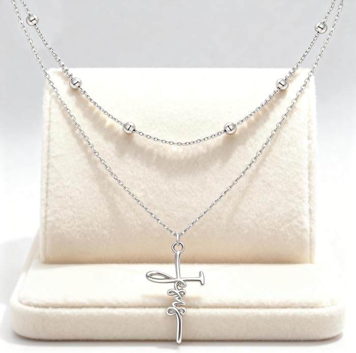 Layered Necklaces for Women S925 Sterling Silver 14k Gold Plated Cross Jesus Tulip Birth Month Flower Necklace Pendant Jewelry Mothers Day Birthday Gifts