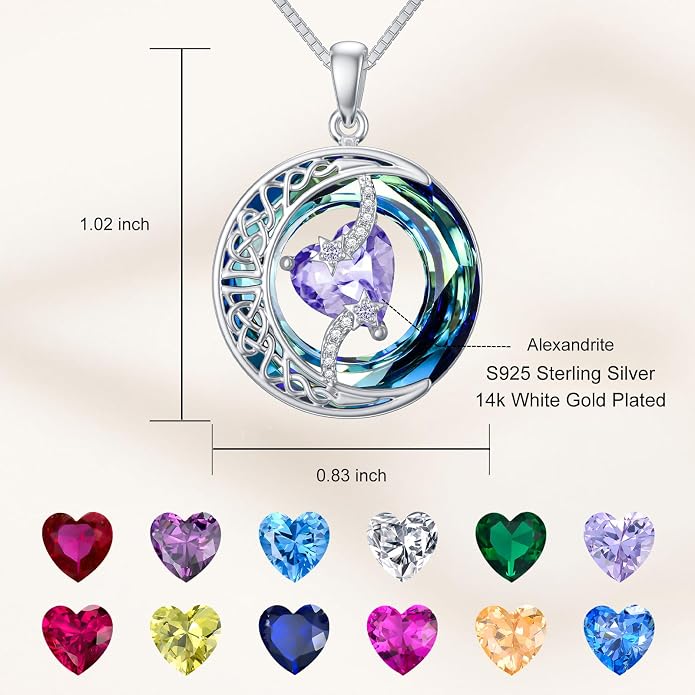 TOUPOP Birthstone Necklace 925 Sterling Silver Moon and Star Pendant Celtic Moon Jewelry with Blue Crystal Anniversary Birthday Gifts for Women Mom Wife Her