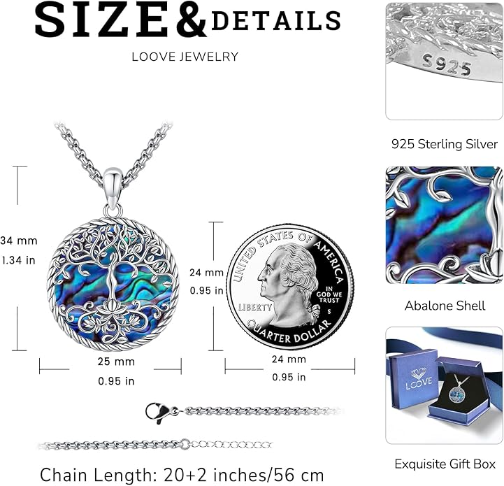 Tree of Life Necklace for Women Sterling Silver Celtic Moon Tree Moonstone Turquoise Pendant Heart Family Tree Necklace for Mother Daughter Sister Gifts