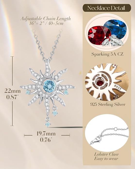 FANCIME Soluna Nexus Necklace for Women Sterling Silver Moon Jewelry Sun Pendant Fine Jewelry Gemstone Birthday Mothers Day Gifts for Wife