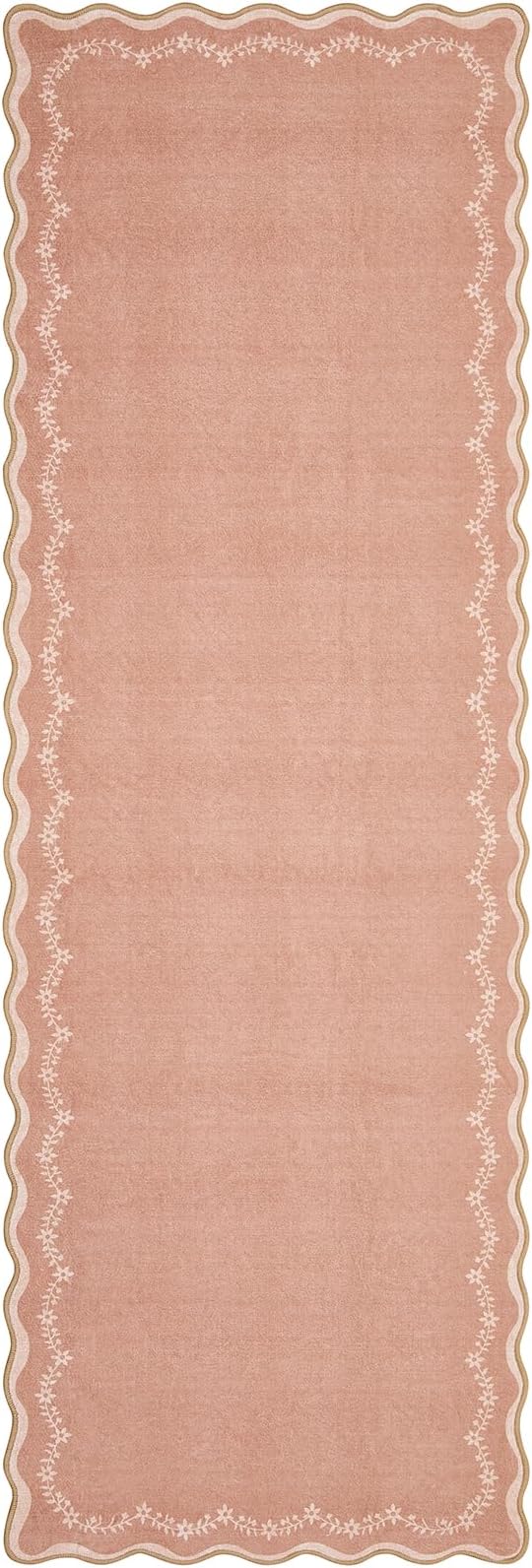 GarveeHome 2.5x8 Scalloped Washable Runner Rug Non Slip Hallway Kitchen Rug | Soft Long Hall Runner Non Slip Entryway Rug Farmhouse Thin Laundry Mat Stain Resistant Carpet for Bathroom Beside Rug