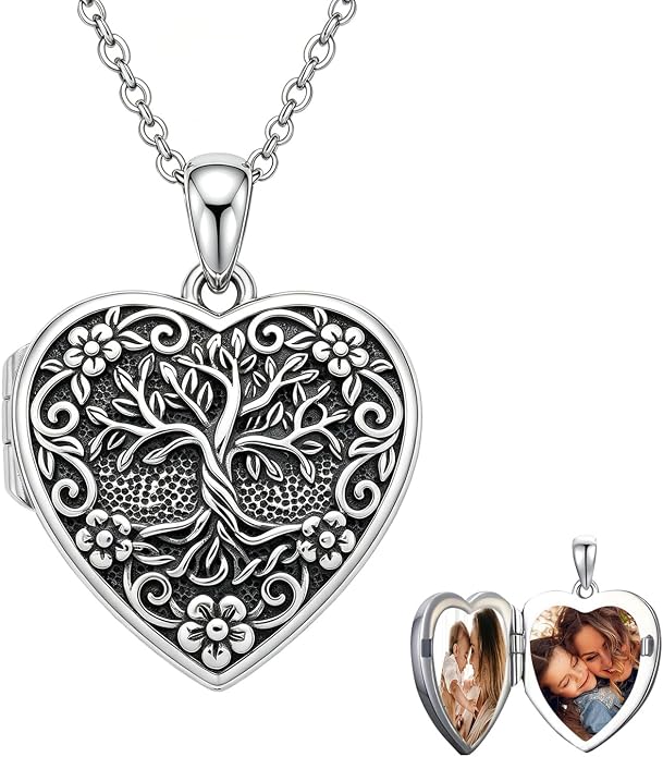 PELOVNY Locket Necklace That Holds Pictures 925 Sterling Silver Photo Locket Pendant Birthday Christmas Memorial Jewelry Gifts for Women Men