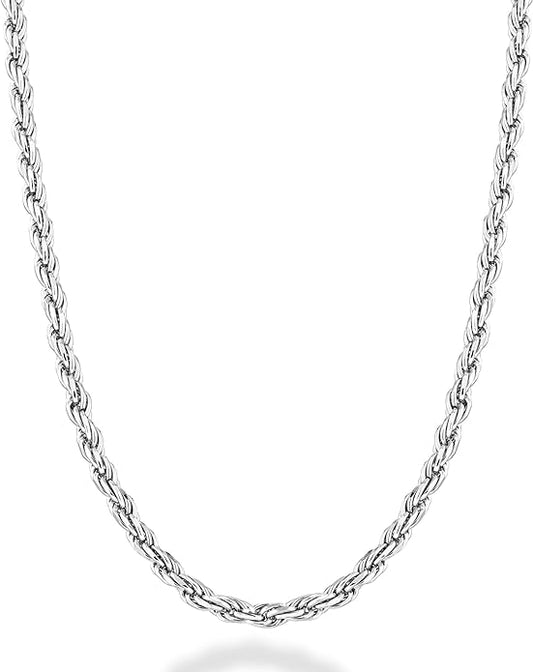Miabella Solid 925 Sterling Silver Italian 2mm, 3mm Diamond-Cut Braided Rope Chain Necklace for Men Women Made in Italy
