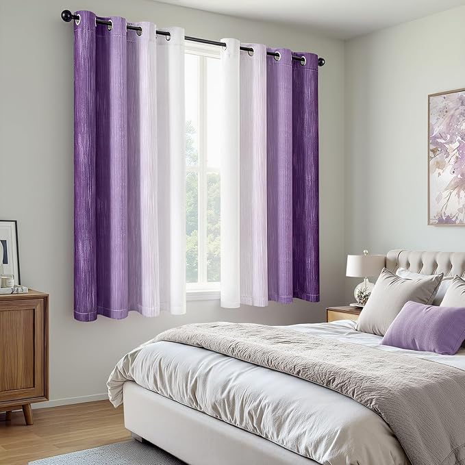 MIULEE Purple and Greyish White Ombre Blackout Curtains, Full Room Darkening Thermal Insulated 54 Inches Long Drapes for Bedroom/Living Room Grommet Window Treatments Modern 52Wx54L, Set of 2