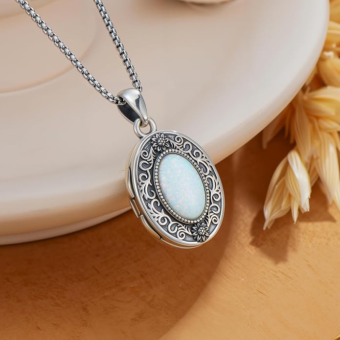PELOVNY Locket Necklace That Holds Pictures 925 Sterling Silver Photo Locket Pendant Birthday Christmas Memorial Jewelry Gifts for Women Men