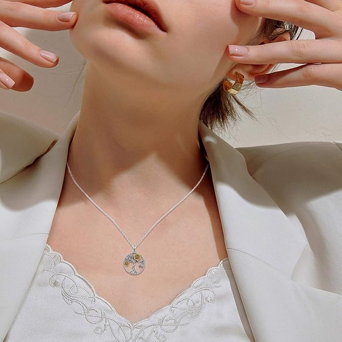 CHENGHONG Sunflower Necklace 925 Sterling Silver Tree of Life Necklace Daisy/Rose/Sunflower Pendant Necklace Sunflower Jewelry Gifts for Women Mom