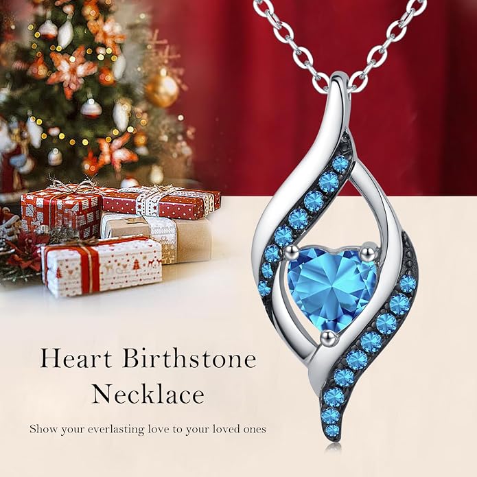 KiiKii Birthday Gifts for Women Birthstone Necklace Platinum Plated 925 Sterling Silver Forever Love Heart Pendant Meaningful Jewelry Gifts for Wife Mom