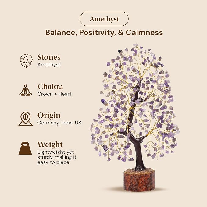 Amethyst Crystal Tree of Life 10-12 Inch with 2 Chakra Pendants – Healing Gemstone Bonsai Money Tree for Positive Energy, Feng Shui & Reiki, Spiritual Home Decor & Gifts for Women