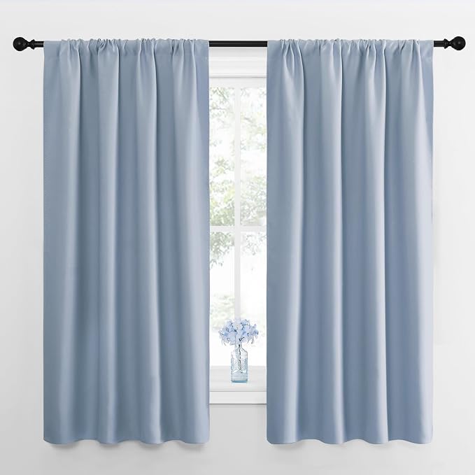 NICETOWN Blackout Curtains for Living Room, Vintage Blue, 2 Panels, 42 by 63, Darkening Window Curtain Panels, Easy-Care Solid Thermal Insulated Draperies/Drapes for Daughter Room