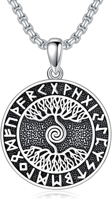Seiyang Sterling Silver Viking Necklace Norse Jewelry Gift for Men Women with 2mm 22+2 IN Rolo Chain (with Gift Box)