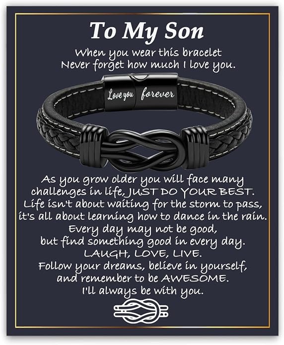 Gifts for Men Infinity Leather Bracelet for Dad New Daddy Husband Boyfriend Son Grandson Brother Nephew Uncle Black Braided Engraved Leather Jewelry Gifts for Fathers Day Birthday Christmas