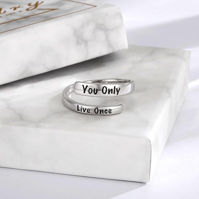 Sterling Silver Just Breathe Ring: Inspirational Encouragement Rings Adjustable Motivational Hope Jewelry Gift for Women