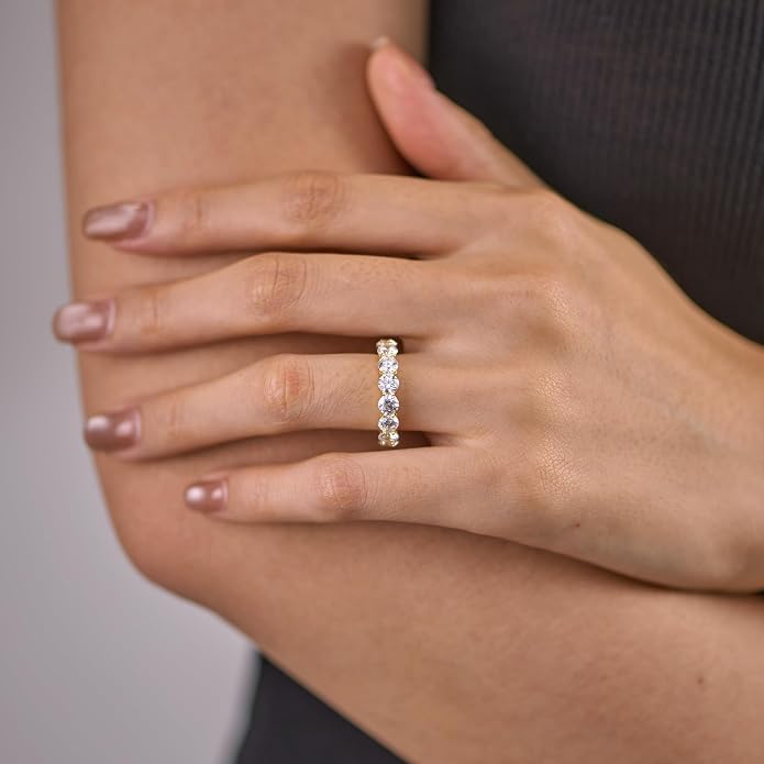 LUCA SMITH 14K Gold Filled Eternity Ring for Women - Wedding & Promise & Engagement Band Rings - Stackable Gold Rings Round Cubic Zirconia Jewelry - Tarnish Free Perfect for Sensitive Skin