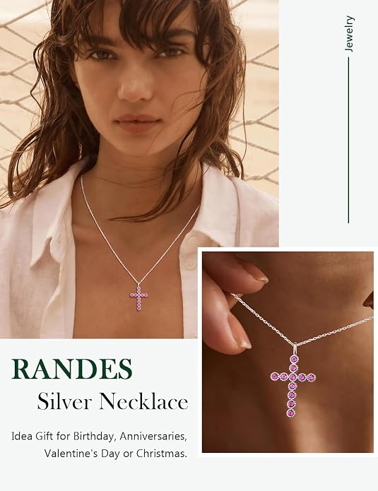 Sterling Silver Cross Necklace for Women Birthstone Religious Jewelry