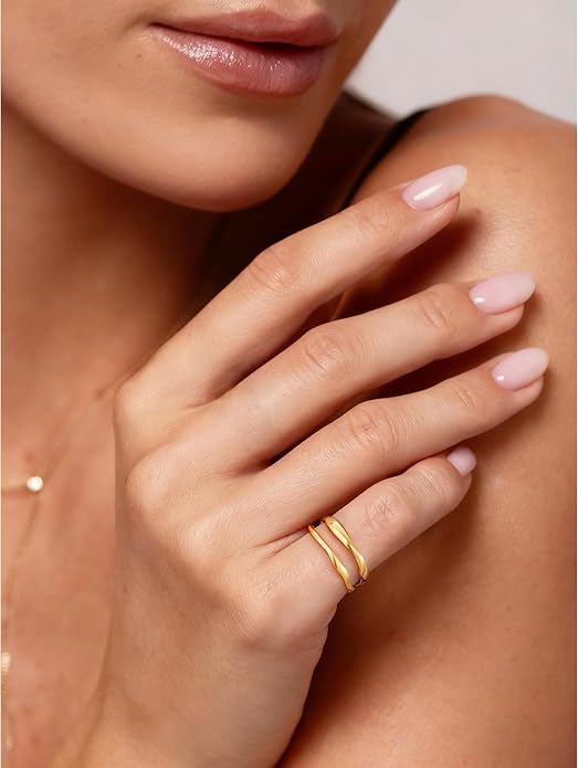 Gold Rings for Women Men Non Tarnish, Waterproof Chunky 14K Gold Plated Dainty Stackable Rings Trendy Statement Pinky Thumb Rings Engagement Eternity Wedding Band Ring Stacking Gold Jewelry Size 3 4 5 6 7 8 9 10 11