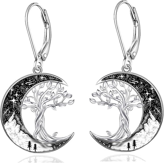 Black Cat/4th of July/Bat/Spider/Pumpkin/Wolf/Bunny/Sun and Moon/Turtle/Raven 925 Sterling Silver Leverback Dangle Earrings Moon Gothic Christmas Earrings Jewelry Gift for Women