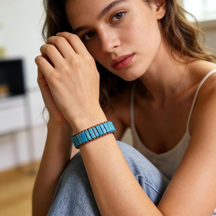 Plumiss Women Boho Handmade Natural Stone Crystal Leather Bead Wrap Bracelets Collection