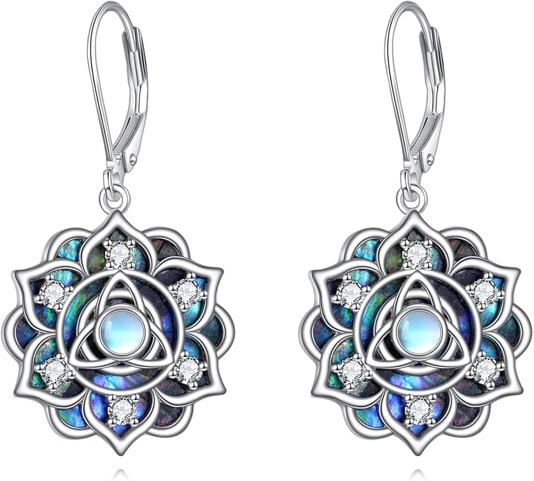 Lotus Earrings Sterling Silver Lotus Flower Dangle Drop Earrings Yoga Jewelry Gifts for Women