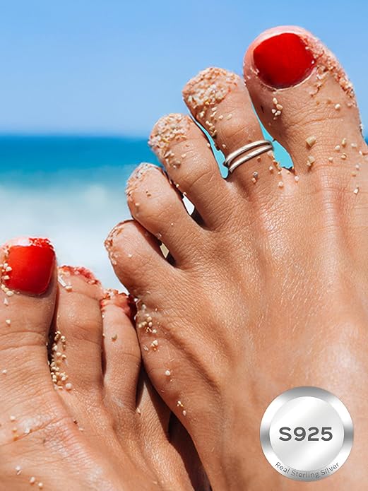 ChicSilver 925 Sterling Silver Toe Ring Minimalist Hypoallergenic Adjustable Band Ring Summer Beach Bare Foot Jewelry