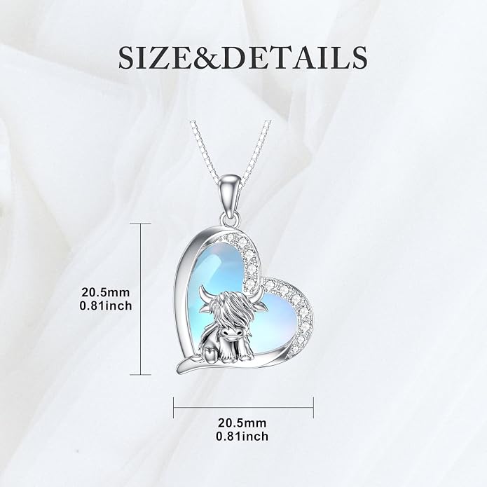 Highland Cow Gifts for Women 925 Sterling Silver Highland Cow Birthstone Necklace Fluffy Cow Jewelry Gifts Birthday Christmas