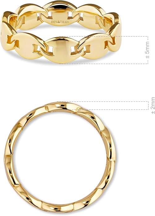 DEVATA Gold or Rhodium Plated Sterling Silver 925 – Eternity, Band Ring for Women – Heart, Knot, Clover, Infinity, Mariner, Cable, Curb, Cuban, Figaro, Daisy, Rope, Ribbed, Dome
