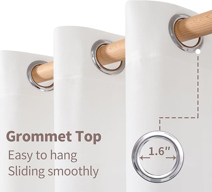 YoungsTex White Linen Semi Sheer Curtains 45 Inches Length for Kitchen Window, Short Light Filtering Drapes with Grommet Lightweight for Bedroom Cafe Bathroom, 2 Panels, 42 X 45 Inch