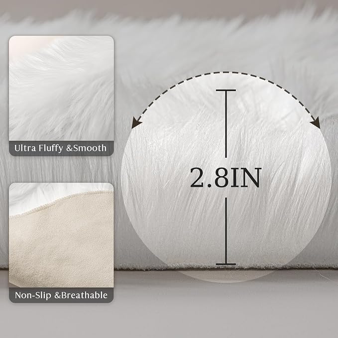 Ashler Home Deco Faux Fur Rug, Fluffy Shaggy Area Rug Ultra Soft 5 x 7 Feet Rectangle White Fuzzy Rug Machine Washable Shag Rug for Nursery, Bedroom, Kids Room, Living Room