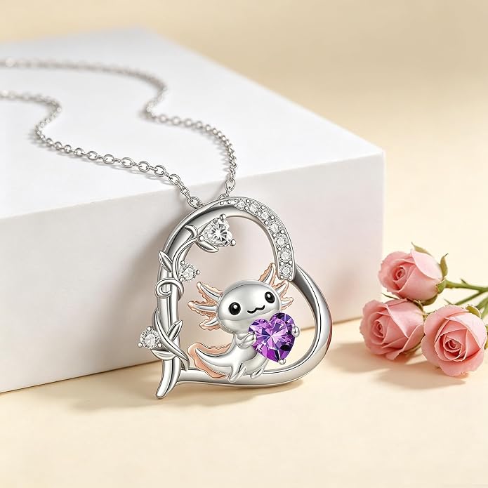 PELOVNY Teddy Bear Necklace for Women 925 Sterling Silver Bear/Highland Cow/Fox/Cat/Axolotl Birthstone Necklace Christmas Birthday Jewelry Gifts for Mom Daughter Wife Sister