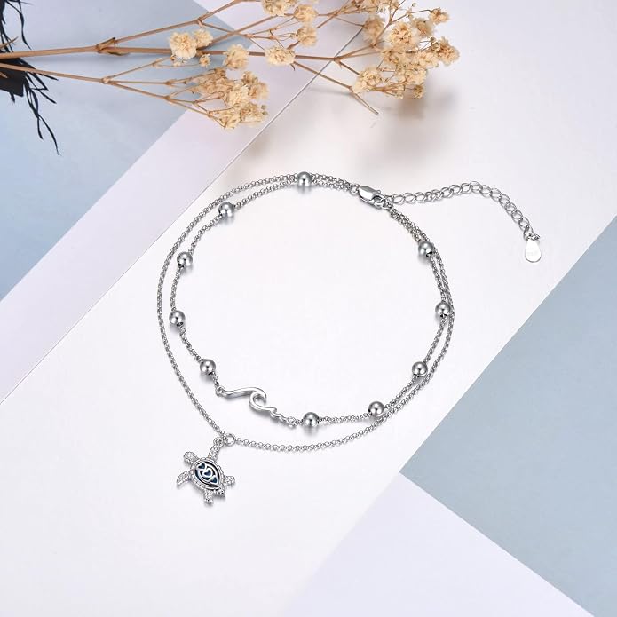 Ankle/Bracelet for Women Sterling Silver Sea Turtle/Butterfly/Mustard Seed/Sister/Sunflower/Elephant Gifts for Birthday Summer Beach Jewelry for Mom Wife Daughter Friend