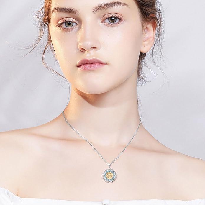 Sterling Silver Birthstone Celtic Tree of Life Necklace, 18K Gold Plated Colored Gemstone Tree of Life Pendant Two-Tone Necklaces Jewelry Birthday Gifts for Women 18" - 20"