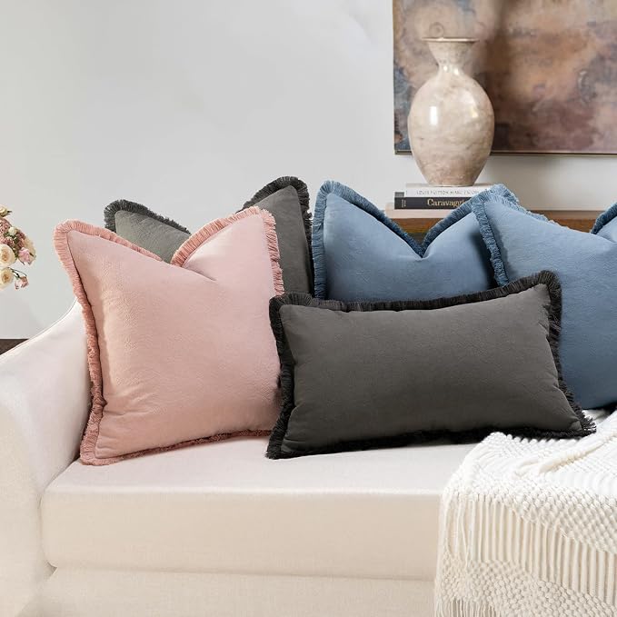 ZWJD Pillow Covers 26x26 Set of 2 Dusty Pink Throw Pillow Covers with Fringe Chic Cotton Decorative Pillows Square Cushion Covers for Sofa Couch Bed Living Room Farmhouse Boho Decor