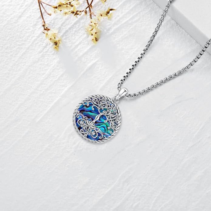 Tree of Life Necklace for Women Sterling Silver Celtic Moon Tree Moonstone Turquoise Pendant Heart Family Tree Necklace for Mother Daughter Sister Gifts
