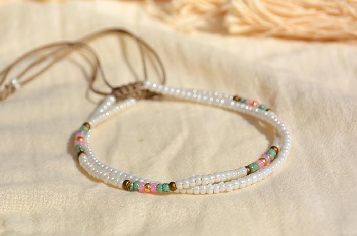 Beaded Anklet Set for Women and Teen Girls, Adjustable and Waterproof, Boho Bohemian Hippie Colorful Beach Summer Anklets by Tribes