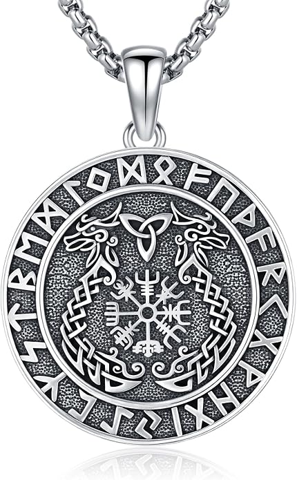 Viking Necklace for Men 925 Sterling Silver Rune Amulet Pendant Nordic Necklace Viking Jewelry Gift for Father Husband Son