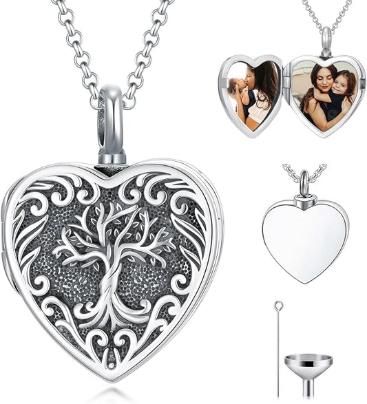 PELOVNY Urn Necklaces for Ashes of Loved Ones 925 Sterling Silver Personalized Heart Locket Urn Necklace Cremation Keepsake Memorial Jewelry Gifts for Women Men