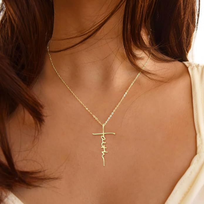 PRAYMOS Faith Cross Necklace for Women 925 Sterling Silver Pendant Necklace With Birthstone Initial Christian Religious Confirmation Baptism Mothers Day Gifts
