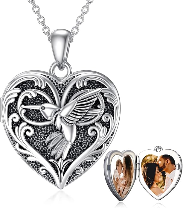 SOULMEET Personalized Silver Locket Necklace That Holds Pictures Photo Keep Someone Near to You, Memorial Custom Lockets Necklaces Letters Engraving for His Her