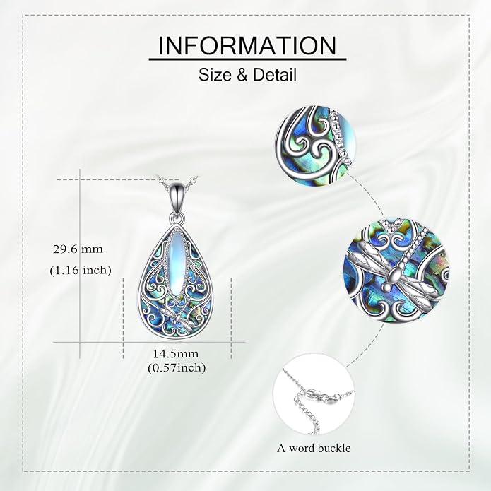 ONEFINITY Filigree Moonstone Necklace 925 Sterling Silver Bohemian Irish Celtic Necklace Abalone Shell Filigree Jewelry Gifts For Women