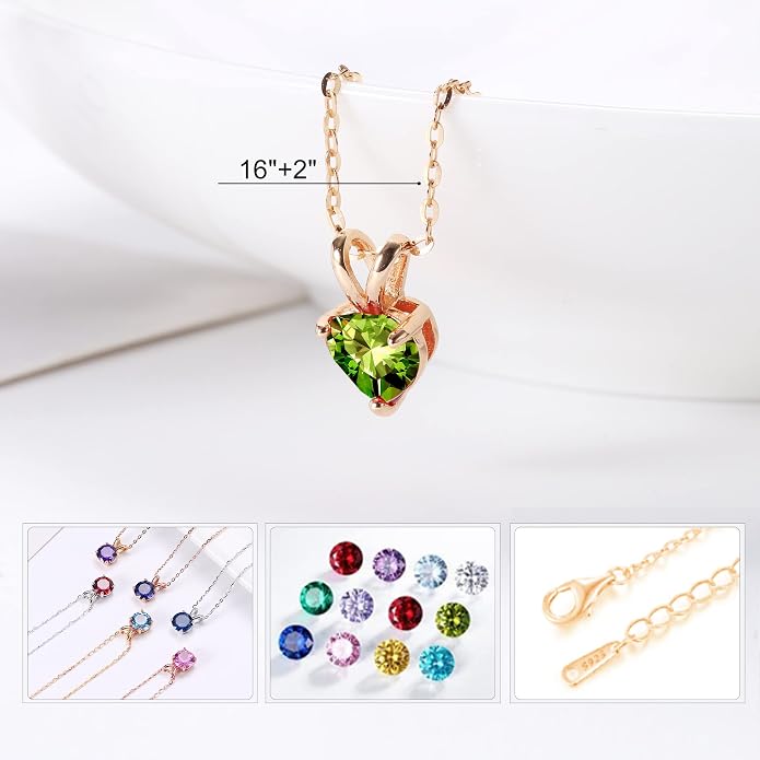 SMILEST Dainty Heart Birthstone Necklace for Women, 925 Sterling Silver Necklace Sparkling Heart Pendant, Anniversary Birthday Gifts for Women Mom Wife Daughter Girlfriend Grandma