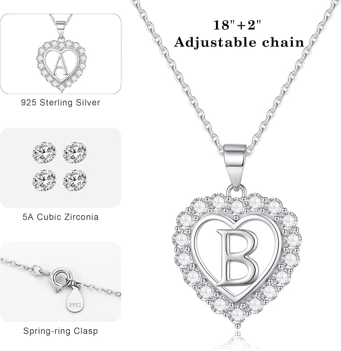 Infinity Heart Necklaces for Women, S925 Sterling Silver Initial Necklace Womens Jewelry Mothers Day Gifts Girls Valentines Gifts for Her Christmas Birthday Gifts for Women Mom Wife Girlfriend